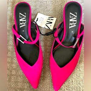 NWT Zara pink suede mules With Bejeweled Buckle